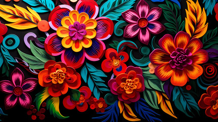 Traditional Mexican Fabric: A Tapestry of Woven Flowers and Folklore - obrazy, fototapety, plakaty