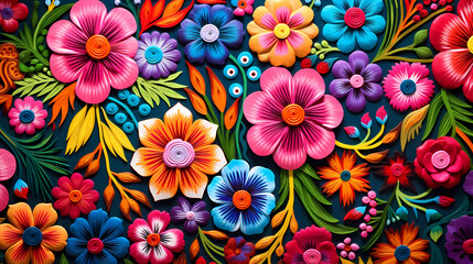 Vibrant Textile Woven Flowers: A Celebration of Mexican Culture - obrazy, fototapety, plakaty