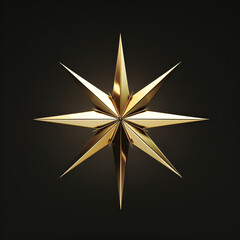 An eight-pointed gold star on a black background 