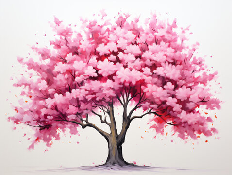 A painting of a pink tree on a white background