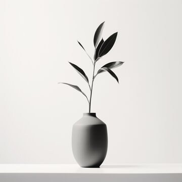 Black white photo plant minimalist pot illustration picture AI generated art