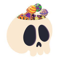 Colored halloween candies skull basket Happy halloween Vector