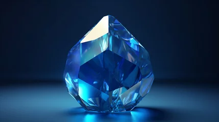 Foto op Plexiglas Blue gem oval fantasy sapphire gemstone bespoke blue background picture AI generated art © Biplob