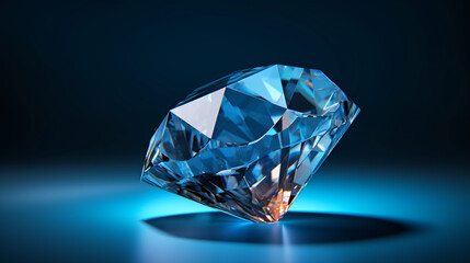 Blue gem oval fantasy sapphire gemstone bespoke blue background picture AI generated art - obrazy, fototapety, plakaty