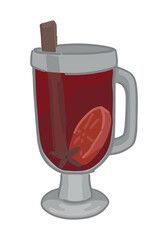 Doodle of glass cup of mulled wine. Cartoon clipart of cold season cozy beverage. Contemporary vector illustration isolated on white background.