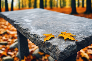 Autumn Leaves On Empty Flat Stone Table top view Close-Up for High-Quality Product Showcase Exquisite. Autumn Forest Background landscape