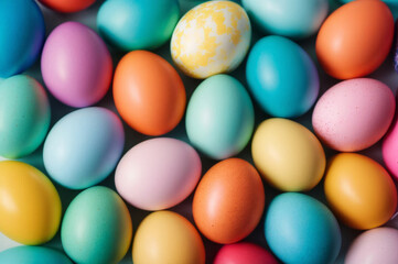 Fototapeta na wymiar Colorful Easter eggs background. Holiday background. Easter banner or postcard.