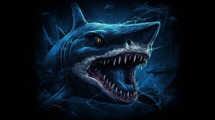 Blue shark art style nightmarish fish generative illustration picture AI generated art