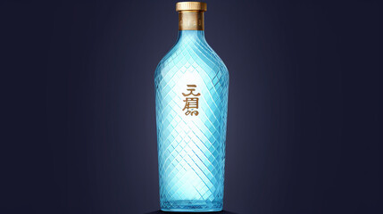 Blue translucent frosted wine bottle with abstract image Ai generated art