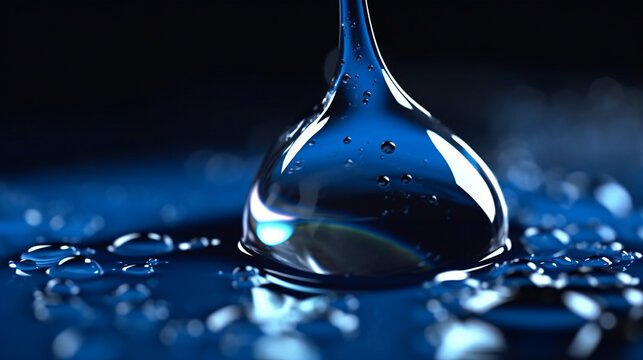 Blue water drops into glass photography unsplash wallpaper picture AI generated art