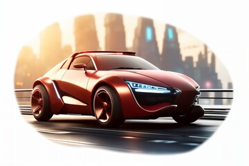 a brand-less generic concept car. Modern electric car on blurred city background.