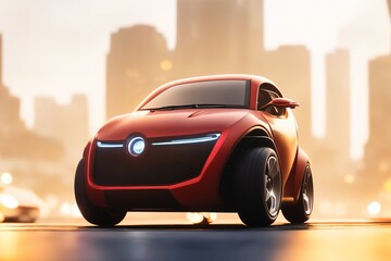 a brand-less generic concept car. Red electric car on the street 