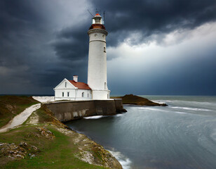 Coastal Lighthouse Against Stormy Sky
