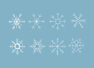 Fototapeta na wymiar snowflakes set. white snowflakes on a blue background. Snowflake doodle. Vector illustration