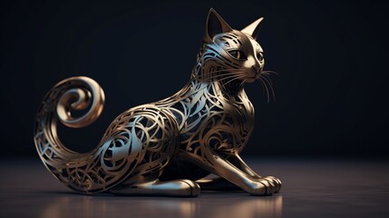 Bronze metal sculpture street cat stretching paul illustration picture AI generated art
