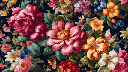 Obraz na płótnie Canvas beautiful fantasy vintage wallpaper botanical flower bunch, vintage motif for floral print digital background, vintage wallpaper botanical bouquet of flowers