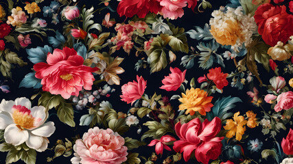 beautiful fantasy vintage wallpaper botanical flower bunch, vintage motif for floral print digital background, vintage wallpaper botanical bouquet of flowers