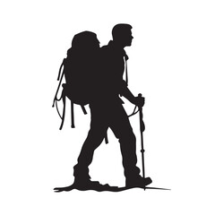 black silhouette of a Hiker trekking with a backpack