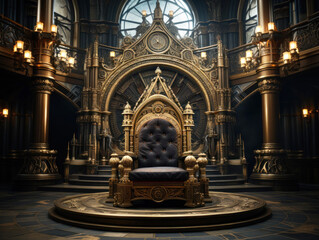 Golden throne. Decorated empty throne hall. - obrazy, fototapety, plakaty