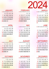 Colorful 2024 calendar. Background of light colored spots. Months of the year.