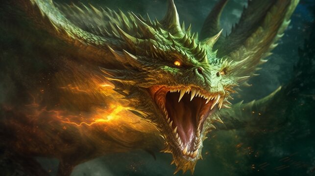 Capture excitement energy dragon with fire illustration picture AI generated art