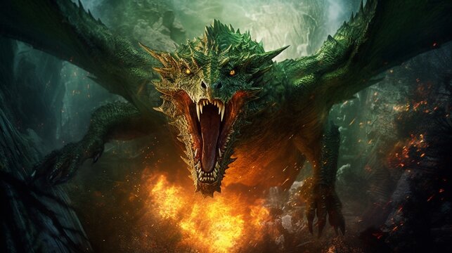 Capture excitement energy dragon with fire illustration picture AI generated art