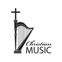 christian music emblem with harp isolated on white background 