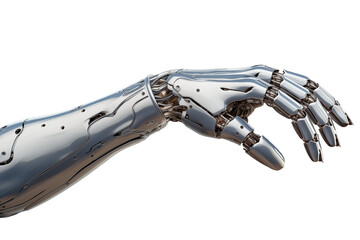 Realistic Exoskeleton robot hand PNG isolated on white and transparent background - sci-fi technology concept