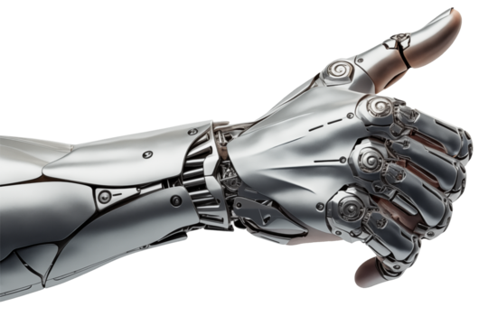 Realistic Exoskeleton robot hand PNG isolated on white and transparent background - sci-fi technology concept