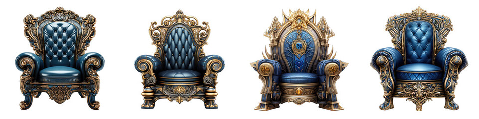 blue and gold throne_chair Hyperrealistic Highly Detailed Isolated On Transparent Background Png File