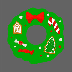 Christmas wreath simple icon. Vector illustration isolated
