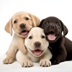 Cute three Labrador Retriever puppies on white background