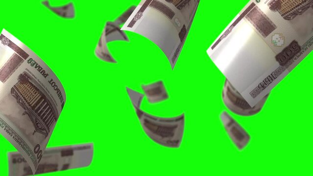 Falling Belarusian Ruble banknotes. Seamless loop Green screen.