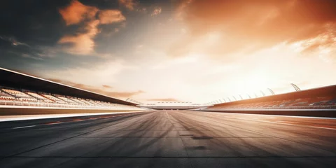 Foto auf Leinwand F1 race track circuit road with motion blur and grandstand stadium for Formula One racing © Summit Art Creations