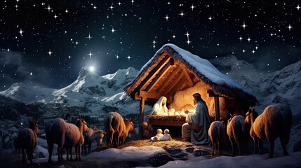Nativity scene, christian Christmas - obrazy, fototapety, plakaty