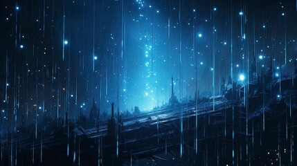 Dark blue fantasy landscape, star rain. Generation AI