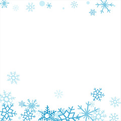 Fototapeta na wymiar winter snow with blue snowflakes on a white background. Festive Christmas banner, New Year card. Symbols of frosty winter. Vector illustration.