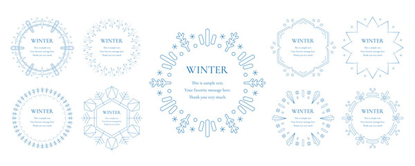 素材_フレームのセット_雪の結晶と光をモチーフにした冬の飾り枠。高級感のある囲みのデザイン - obrazy, fototapety, plakaty
