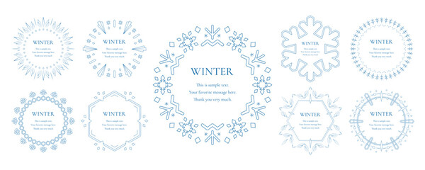 素材_フレームのセット_雪の結晶と光をモチーフにした冬の飾り枠。高級感のある囲みのデザイン
