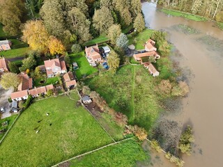 aerial view of extreme flooding at Buttercrambe Village close to Stamford Bridge from the River...