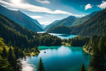 Fototapeta na wymiar lake and mountains generated by AI technology 