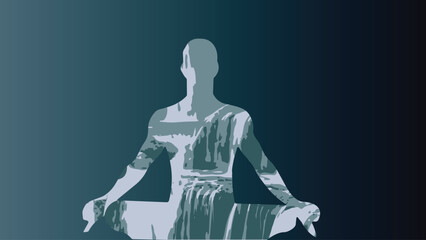 Fototapeta premium Vector illustration of a silhouette of a person in a meditative pose on the blue background