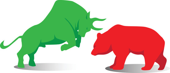 Illustration of a green bull and a red bear isolated on the white background