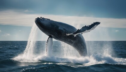 Naklejka premium The moment a humpback whale dives into the ocean. its body or tail above the surface of the water