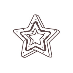 Isolated Vector outline illustration of Christmas gingerbread star. Sweet festive cookies with glaze and decorations. Element is retro groovy style