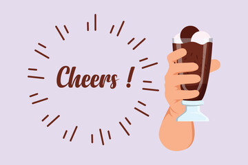 Happy people clinking glasses and drinking at celebratory party. Friends concept. Colored flat vector illustration isolated.