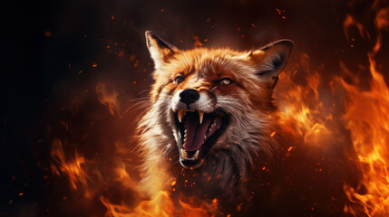 Fantastic fire fox with bared teeth