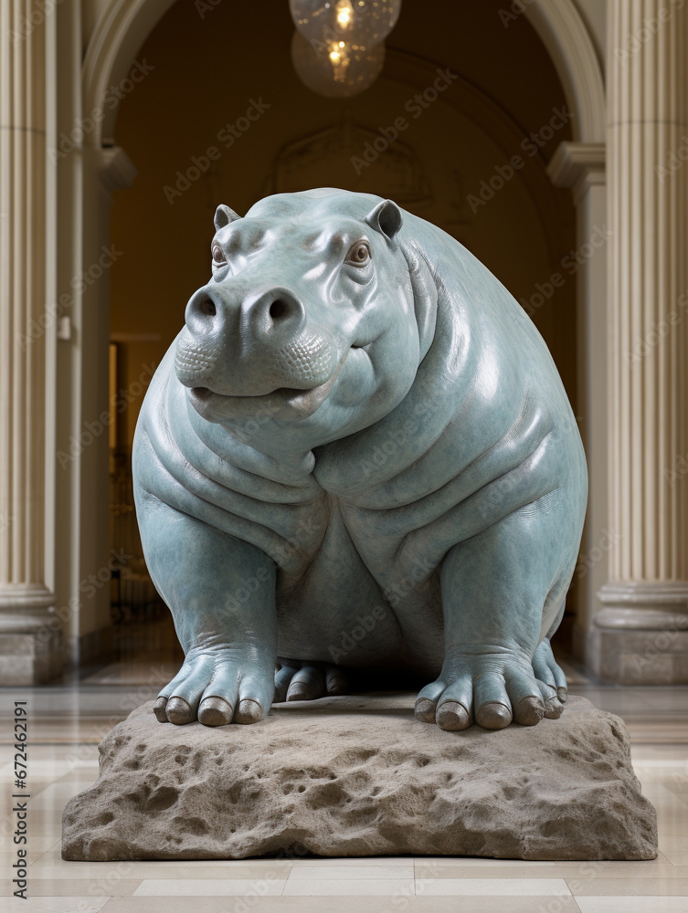 Wall mural a marble statue of a hippo