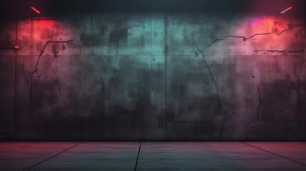 Empty concrete wall, neon light. Generation AI