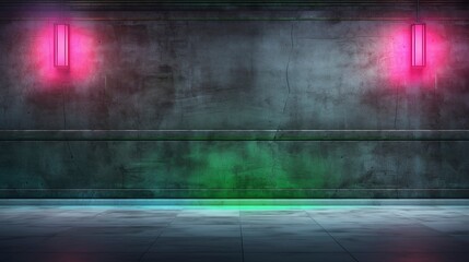 Empty concrete wall, neon light. Generation AI